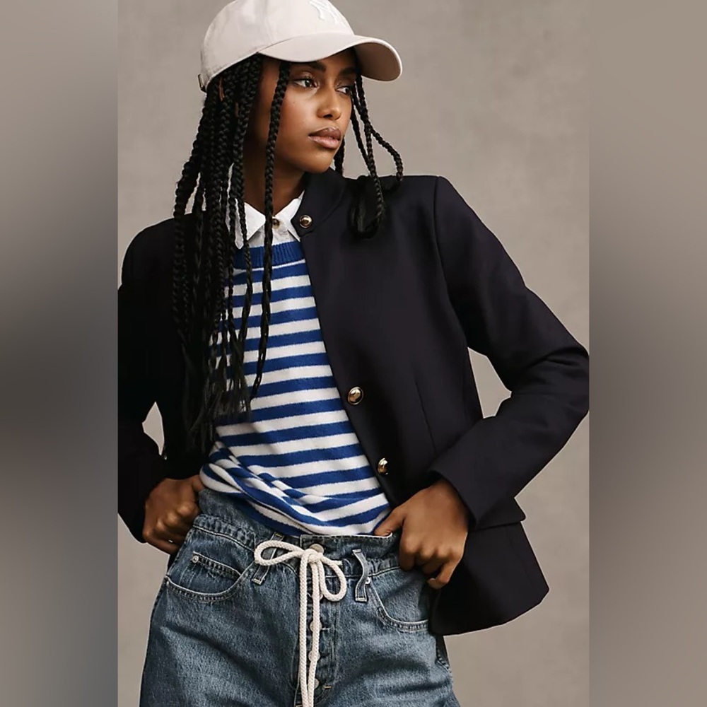 NWT Anthropologie Maeve Ponte Naval Peacoat Blazer in NAVY, Size 6